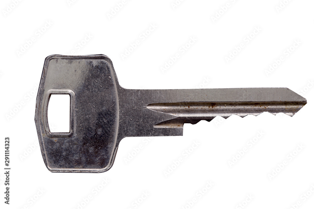 Poster old key with scratches isolated on a white