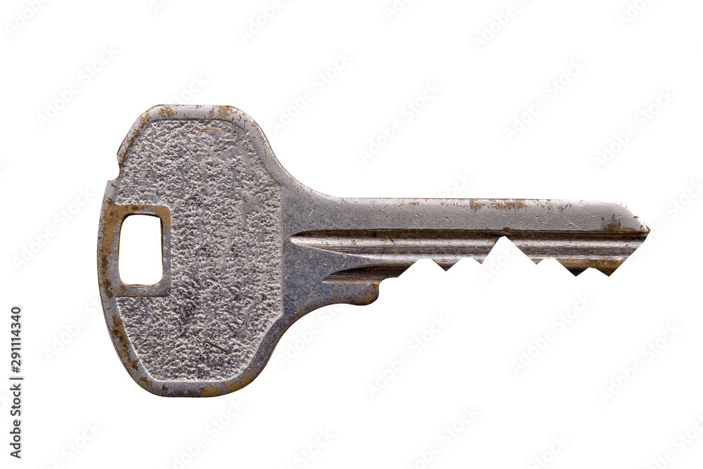 Poster old key with scratches isolated on a white
