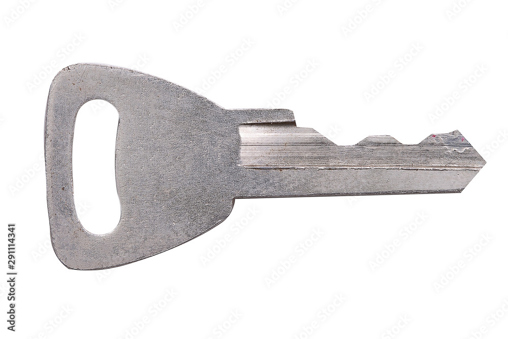 Poster old key with scratches isolated on a white