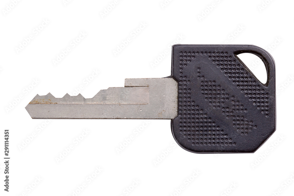Poster old key with scratches isolated on a white