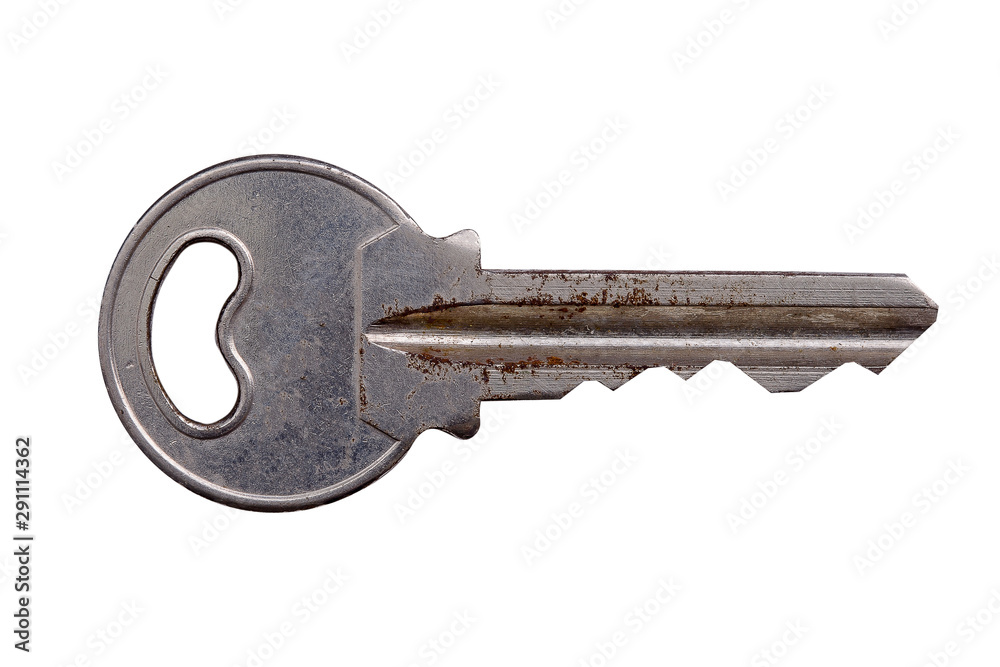 Poster old key with scratches isolated on a white