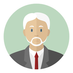 Gray hair Caucasian man in suit. Profile avatar. Vector icon.