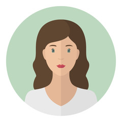 Long haired Caucasian woman. Profile avatar. Vector icon.