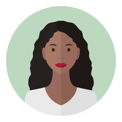 Long haired African American woman. Profile avatar. Vector icon.