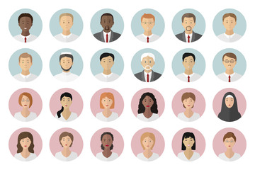 Set of male and female profile pictures. Vector icon.