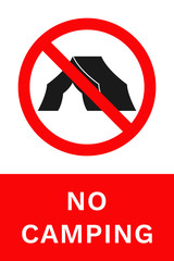 NO CAMPING sign. Vertical banner. Vector.