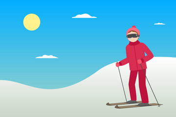 Downhill skiing. Winter sports. Vector illustration.