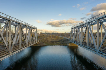 Aerial view of the railroad bridge over the river