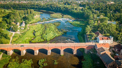 Aerila view of the wide waterfall