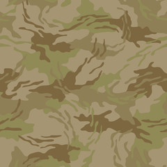 Fototapeta premium Seamless camouflage pattern. Khaki texture, vector illustration. Camo print background. Abstract military style backdrop