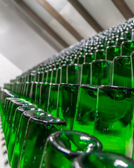 Row of glass bottles at the storage