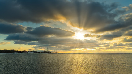 Beautiful winter sunset at the seashore 