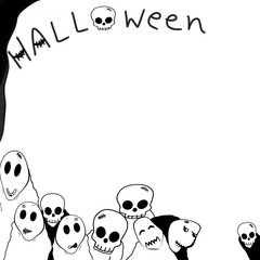 Hand drawing. Ghost and wording "Halloween". Border for any card, invitation, banner, brochure, web, advertising, print, paper. Copy space.