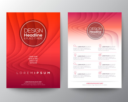 Red flyer design template. Minimal abstract curved wave shape on red gradient color background. A4 size