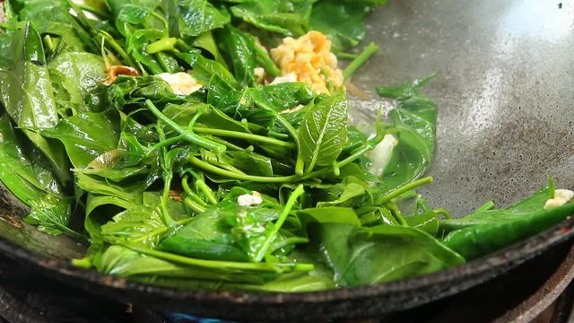 Frying gurmar vegetable with egg in pan, , Chiangmai  Thailand