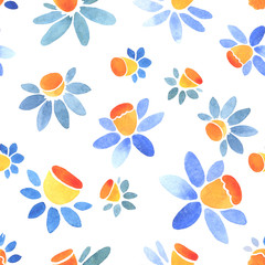 Spring seamless pattern - narcissus flower. watercolor illustration