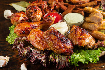 meat appetizers on the wooden background