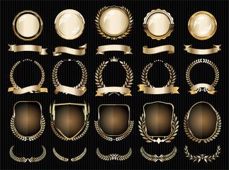 Collection of luxury golden design elements badges labels and laurels 
