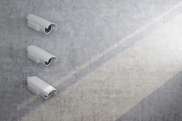 three wall surveillance camera with sunlight