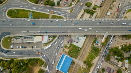 Drones Eye View - abstract road traffic jam top view, transportation concept