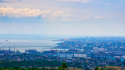 Seaside city port of Novorossiysk top view