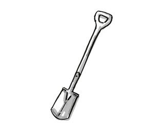 border spade with D-handle Garden Tool Cartoon Retro Drawing