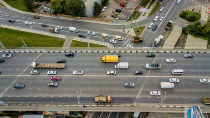 Drones Eye View - abstract road traffic jam top view, transportation concept