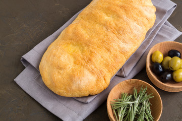 Ciabatta. Fresh italian ciabatta bread with herbs.