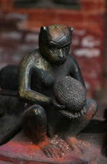 KATHMANDU, NEPAL. 23 September 2008:   The sculpture of the monkey God Hanuman, Rudra Varna Mahavihar, unique golden buddhist temple in Lalitpur, Patan. World heritage site. Tibetan buddhism. Durbar S