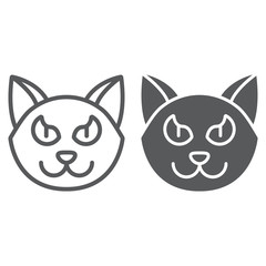 Halloween cat line and glyph icon, animal and magic, pet sign, vector graphics, a linear pattern on a white background.