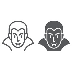 Dracula line and glyph icon, halloween and evil, vampire sign, vector graphics, a linear pattern on a white background.