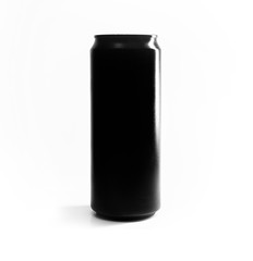 Black thermos mug isolated on grey background, mock up