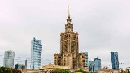 Panoramic view of Warsaw city with modern skyscraper, Poland