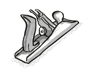 wood smoothing plane Woodworking hand Tool Cartoon Retro Drawing