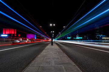 Fototapeta na wymiar Light trails of traffic on Waterloo bridge, London