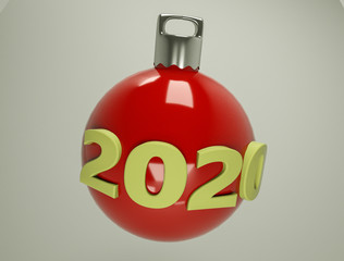 christmas three-dimensional red ball with numbers 2020. 3d rendering illustration