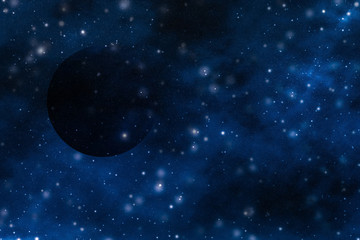 Stars, planet and galaxy in cosmos universe, space and time travel science background