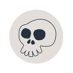 Icono plano lineal calavera en círculo color gris