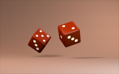 Flying red cubes dices on red background. Minimalism concept . 3d render illustration