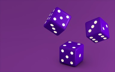 Purple cubes dices on purple background. Minimalism concept . 3d render illustration