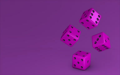 Purple cubes dices on purple background. Minimalism concept . 3d render illustration