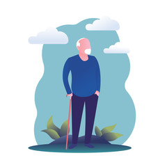 Illustration Of A Old Man Holding A Stick