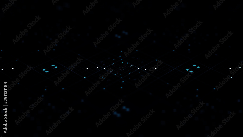 Poster 3d abstract render with detailed elements. technology and data processing theme. pattern based compo