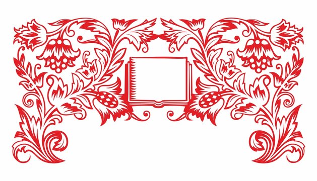 Book frontispiece title page decorative design in retro Soviet style. Vintage template with flowers, vector retro background, Festive design of the Soviet Union.