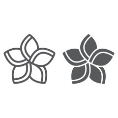 Plumeria line and glyph icon, floral and flower, frangipani sign, vector graphics, a linear pattern on a white background.