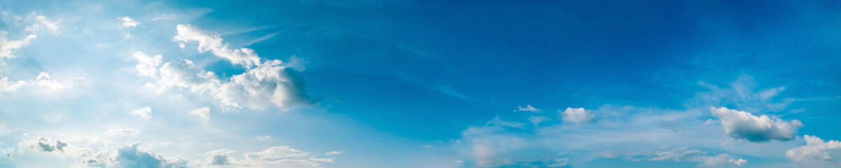 Panorama sky with cloud on a sunny day. Beautiful cirrus cloud. Panoramic image.