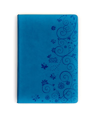 Blue leather closed notebook mockup isolated on white.