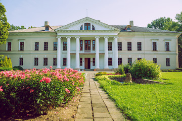 City Svitene, Latvia Republic. Park with old manor. Trees and green zone. Sep 9. 2019 Travel photo.