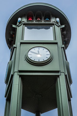 The clock tower Potsdamer Platz in Berlin during the day