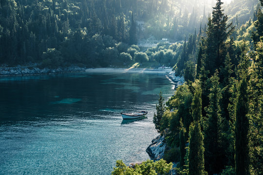 Mystical spring view of Foki Beach. Dramatic evening seascape of Ionian Sea. Spectacular outdoor scene of Kefalonia island, Tselendata village location, Greece, Europe.